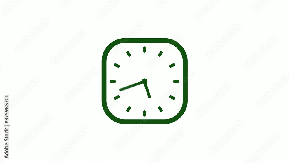 Wall mural 12 hours green dark counting down clock icon,square clock icon