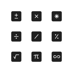 Math icon symbol including plus, minus, algebra, asterisk, multiply, divide, slash, percentage, pi, infinity.