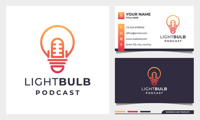 Light Bulb Podcast mic logo design, creative Smart Podcast Logo Inspiration with business card template