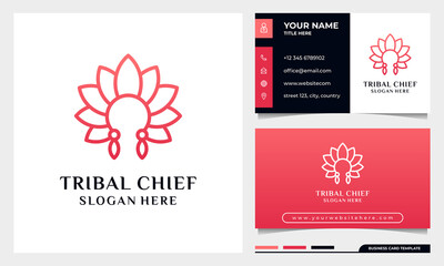 Tribal chief Head With Flower Leaf Concept, Minimalist elegant flower, luxury beauty salon, fashion, skincare, cosmetic, yoga and spa logo Design