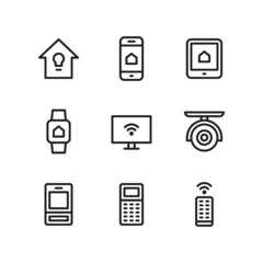Smart Home icon set including automation, control, smartphone, tablet, technology, tv, cctv, sensor, remote.