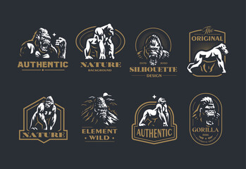 Collection of vintage gorilla vector emblems - obrazy, fototapety, plakaty
