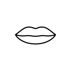 Plump female lips. Linear sexiness icon. Logo for packaging beauty product. Black simple illustration for hygienic lipstick, gloss or lip balm, makeup. Contour isolated vector emblem, white background