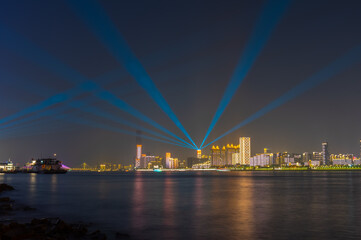 Wuhan Yangtze River and city night and light show scenery