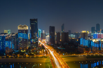 Obraz na płótnie Canvas Wuhan Yangtze River and city night and light show scenery