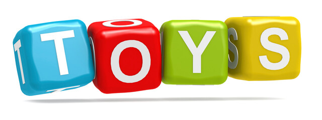 Toys word concept on cube block isolated