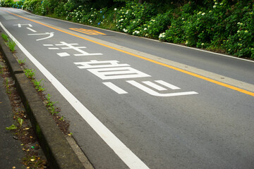 カーブ注意、田舎の40キロ制限道路