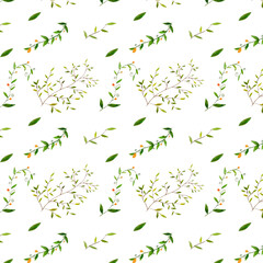 Leaves and foliages watercolor art background. Nature seamless pattern. 