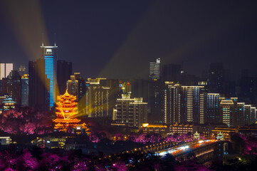 Wuhan Yangtze River and city night and light show scenery