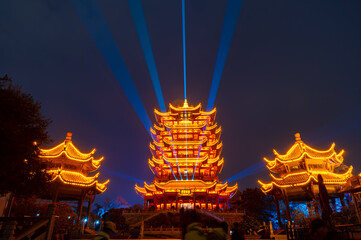 Wuhan Yangtze River and city night and light show scenery