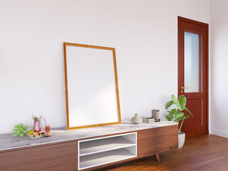 Interior Living Room Photo Frame Realistic Mockup. 3D Rendering, 3D illustration.