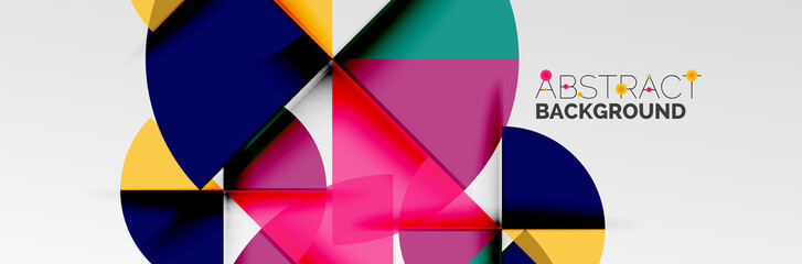 Bright color circles, abstract round shapes and triangles composition with shadow effects. Vector modern geometric design template