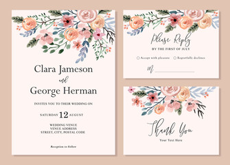 Fototapeta na wymiar Simple Soft and Dreamy Florals Watercolor Wedding Invitation