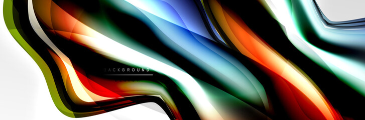 Vector abstract background, flowing liquid style bubble with metallic, color quicksilver chrome texture and color glow effects