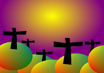The many black crosses on the mound of the tomb with the light of the moon were terrifying.