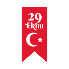 cumhuriyet bayrami celebration day with 29 number in ribbon hanging flat style