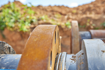 Two water pipes are installed for connection through the flanges of the water supply system