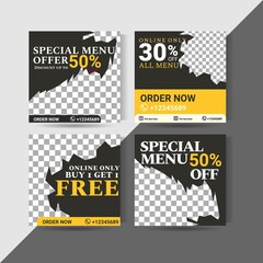 Set of editable food promotion social media post design template, and web internet ads Bundle Premium Vector, elegant design shop owner.Layout for promotion. vector illustration