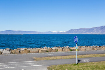 The seascape at Reykjavik, Iceland, summer time, on a sunny day.