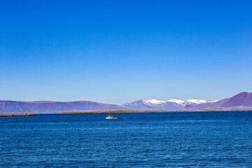 The seascape at Reykjavik, Iceland, summer time, on a sunny day.