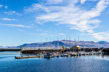 Fototapeta na wymiar The old port in downtown Reykjavik, Iceland, on sunny day.