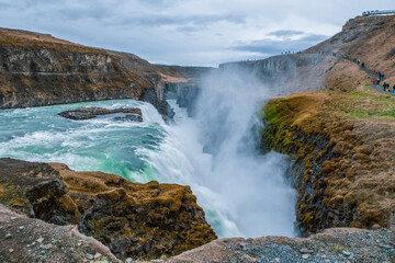 The gullfoss waterfall in Iceland, summer time.