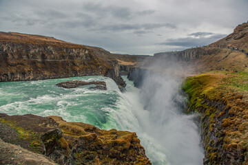 The gullfoss waterfall in Iceland, summer time.