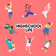 Teenager High School Student Life Vector Illustration Concept