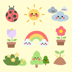 Cute Season Summer Spring Character Illustration Set