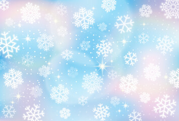 Naklejka na ściany i meble 雪の結晶、冬のイメージの水色背景素材