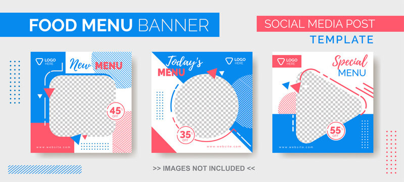 Food Menu Banner Template, Social Media  Food Tamplate, Instagram Post Food Template With Blue And Pink Color