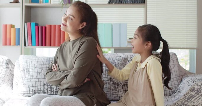 Young mother and daughter with feel sulking and heal