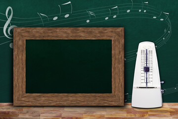 Music Class Concept With Metronome and Chalkboard Background With Copy Space