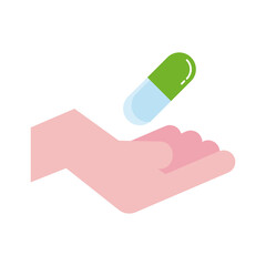 hand with medicine capsule drugs flat style icon