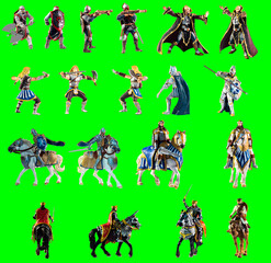 set of medieval warriors, kings and wizards