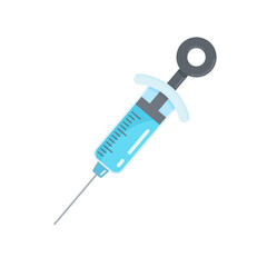 Blue syringe For injection to prevent flu Isolated on white background.