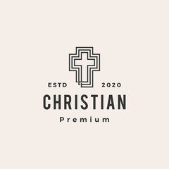 christian cross hipster vintage logo vector icon illustration