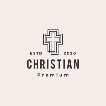 christian cross hipster vintage logo vector icon illustration