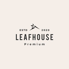 leaf house home mortgage roof architect hipster vintage logo vector icon illustration