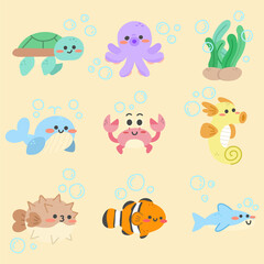 Adorable Cute Expressive Colorful Bird Vector Flat Illustration Set