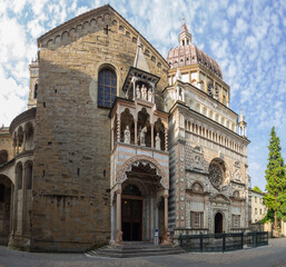 Fototapeta na wymiar Bergamo, Italy. The old town. The Basilica of Santa Maria Maggiore and the Colleoni Chapel. Two of the most important monuments of the city and main attractions for tourists. Best of Italy