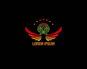 Obraz premium Wings and cannabis logo, vintage badge design vector isolated