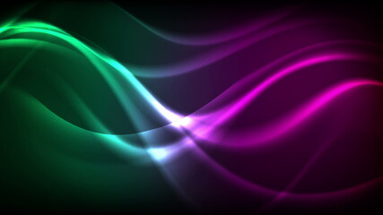 Green violet neon liquid waves background