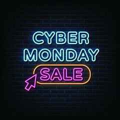 Fototapeta premium Cyber monday sale neon sign, neon style