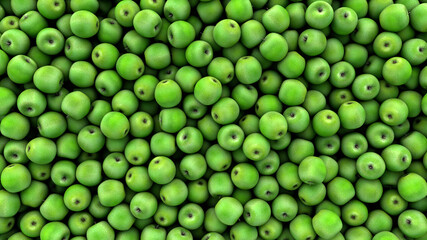 Pile of green apples background - 3d render