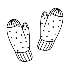  Cute and cozy mittens in the style of Doodle.Vector illustration