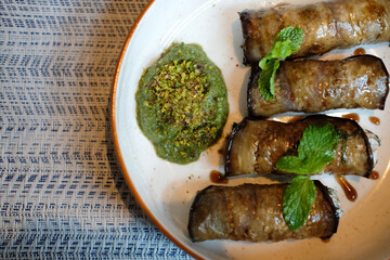 roasted eggplant cannelloni. vegetarian ketogenic appetizer food