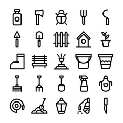 Gardening Equipments Line Icons Pack 