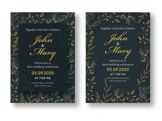 Floral Wedding Card, Template or Flyer Design Set with Venue Details.