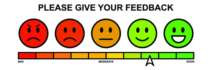 Vector feedback survey template. Ten scale of colorful from rage to satisfied with checkbox on white background. Emoticons element of UI design for client service rating. EPS10
